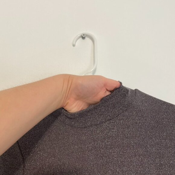 NEW NWT ALTAR'D STATE Taupe Purple Gray Metallic Long Sleeve Mock Neck Bodysuit - Picture 4 of 12